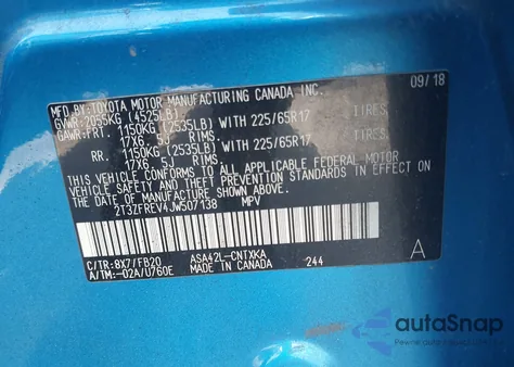 2018 Toyota Rav4 Le from USA, damaged, VIN 2T3ZFREV4JW507138